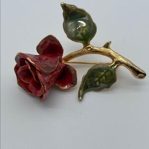 Kenneth Cole Red and Gold Rose Brooch